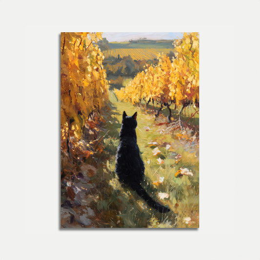 Schwarze Katze im Weinberg Plakat