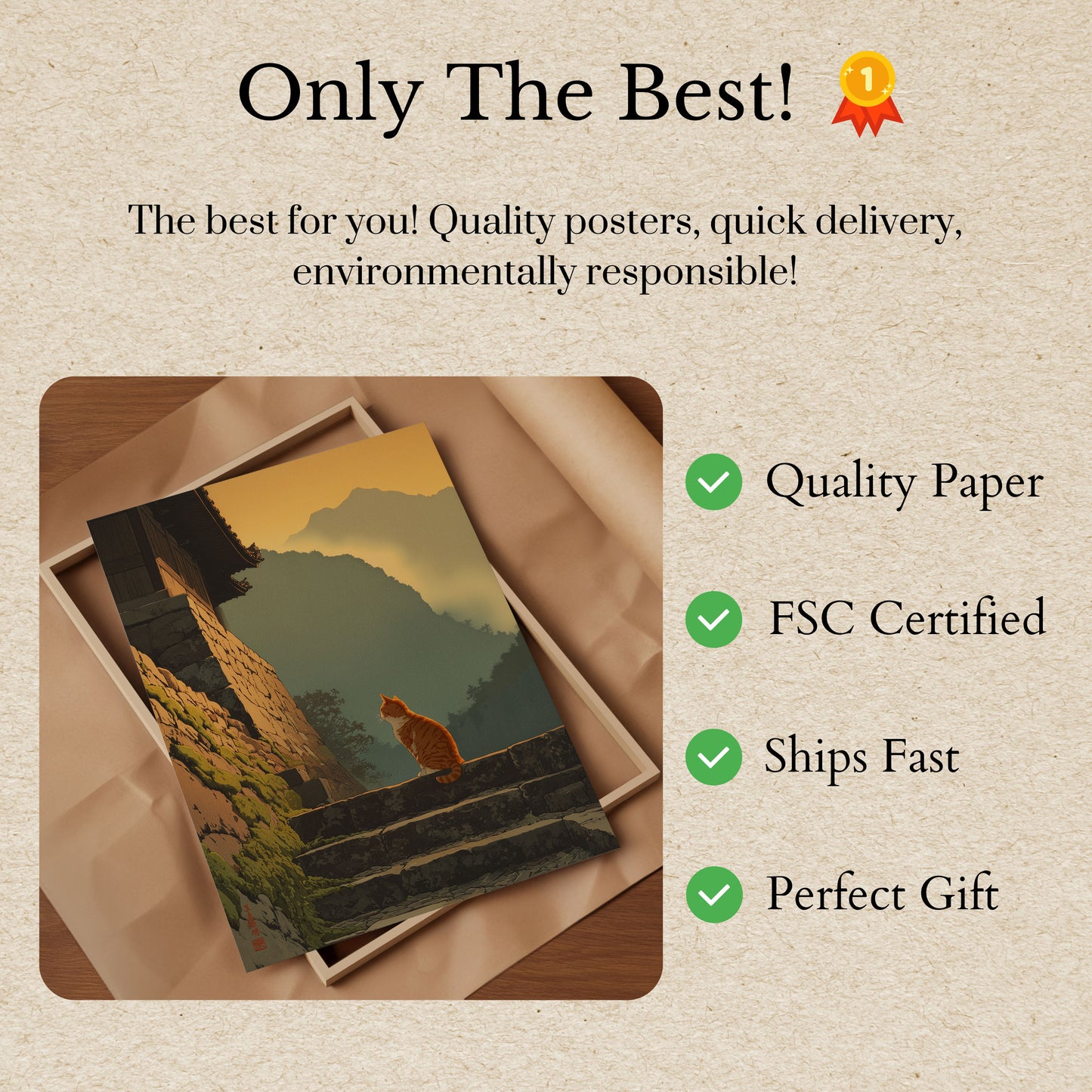 Orange Cat Mountain Contemplation Poster