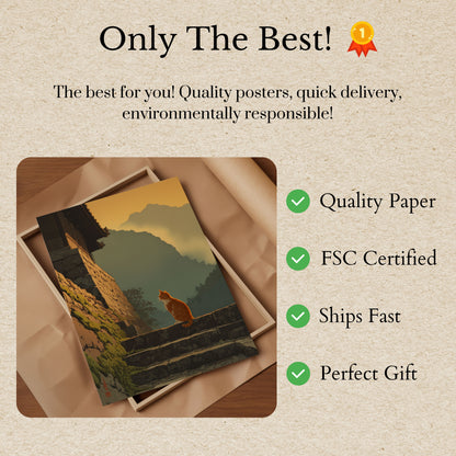 Orange Cat Mountain Contemplation Poster