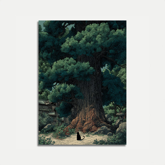 Cat by Ancient Tree Poster