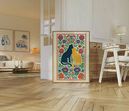 Katte elsket i blomster plakat
