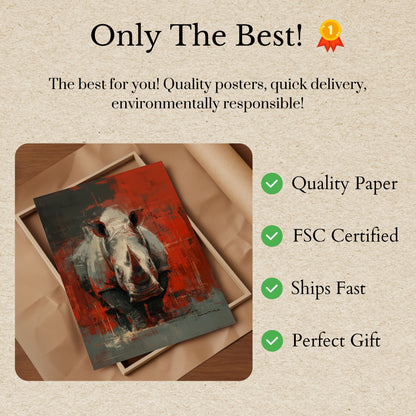 Fierce Rhino Red Abstract Poster