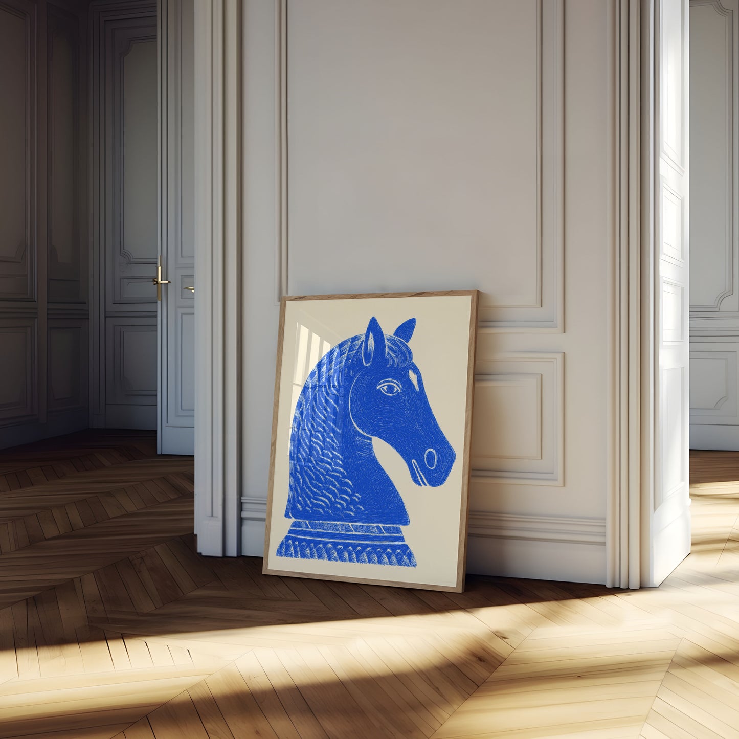 Niebieski Plakat Skoczka Szachowego Konia