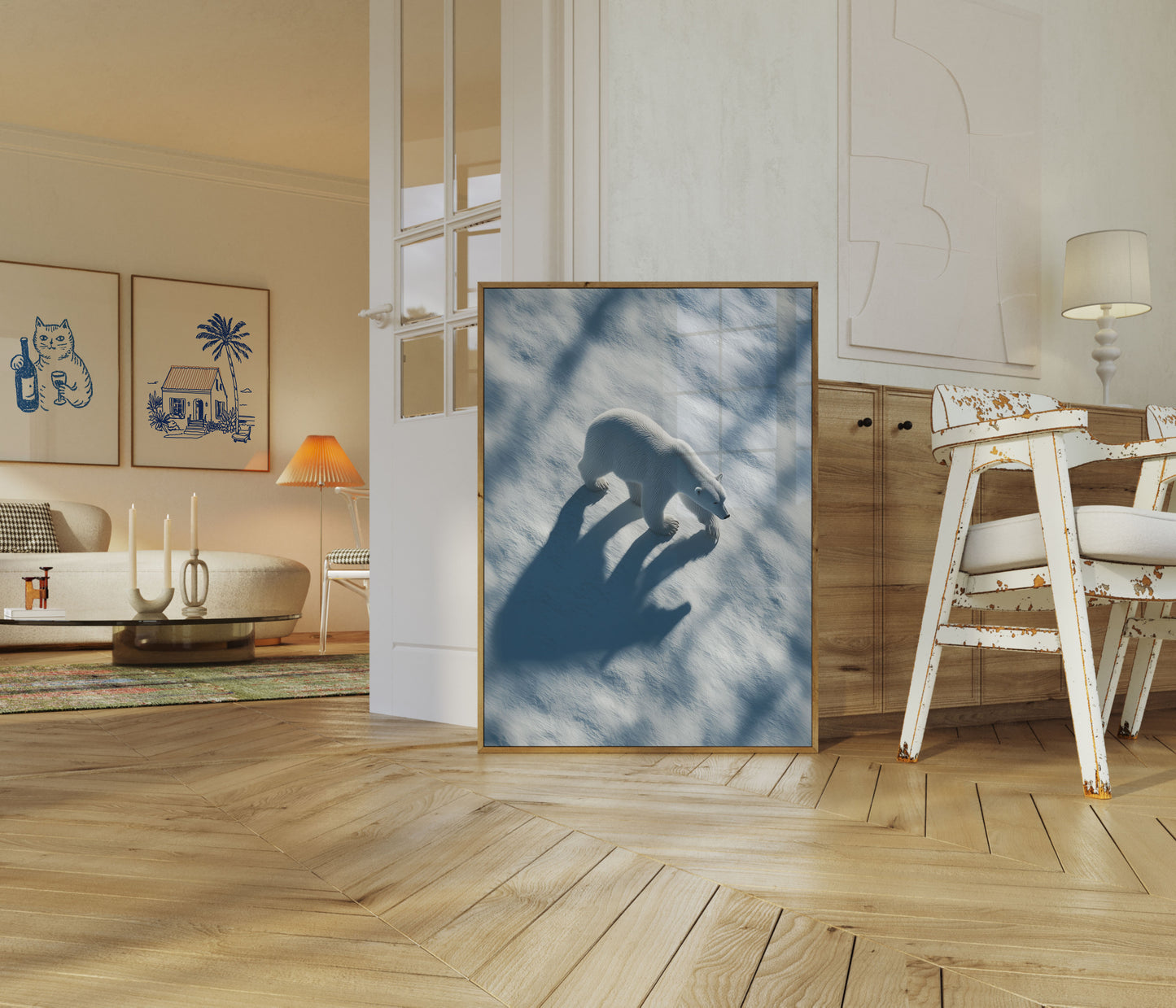 Póster de la sombra de un oso polar solitario