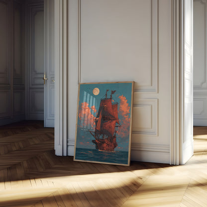 Crimson Sail Midnight Pirate Poster