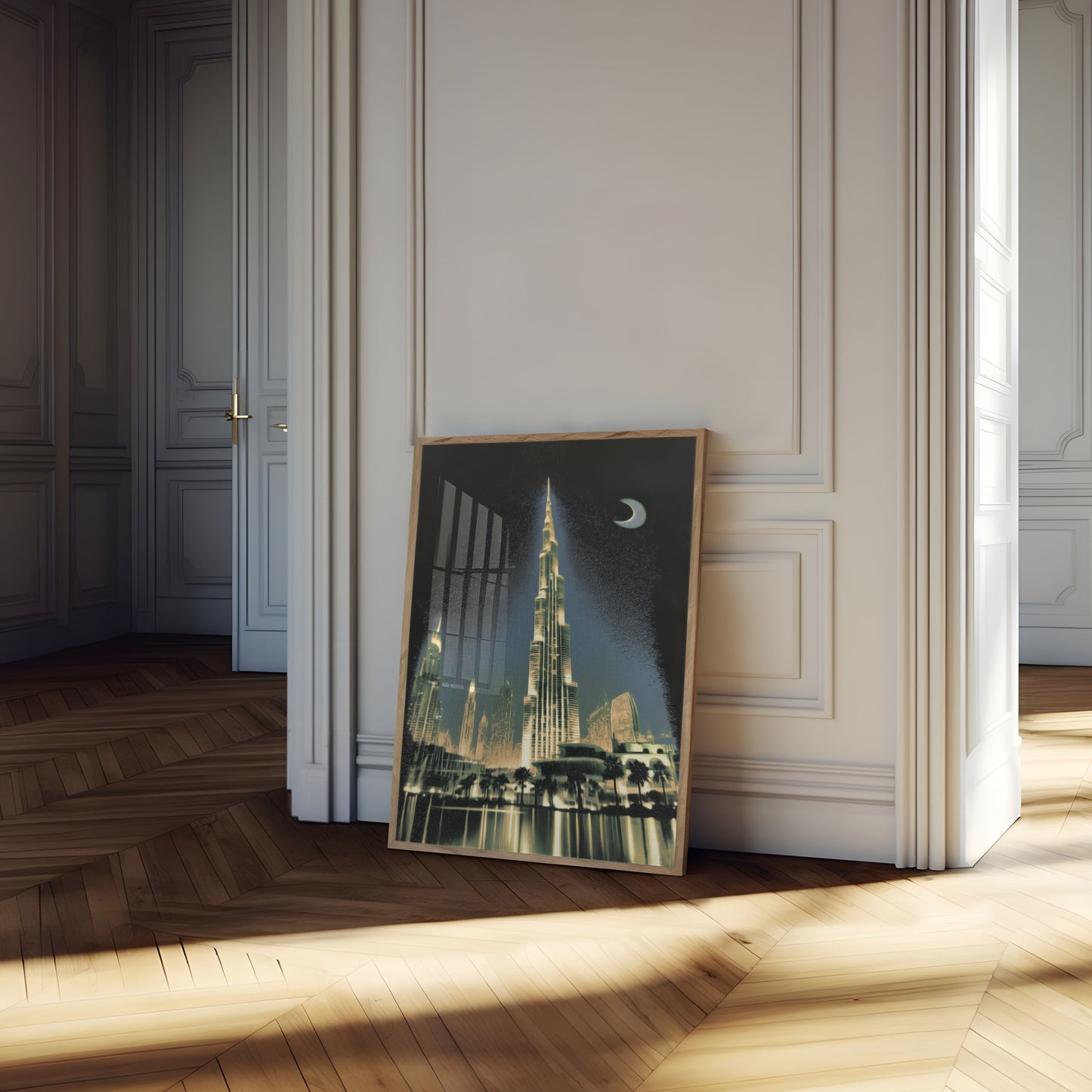 Poster Skyline di Dubai Notte Luna