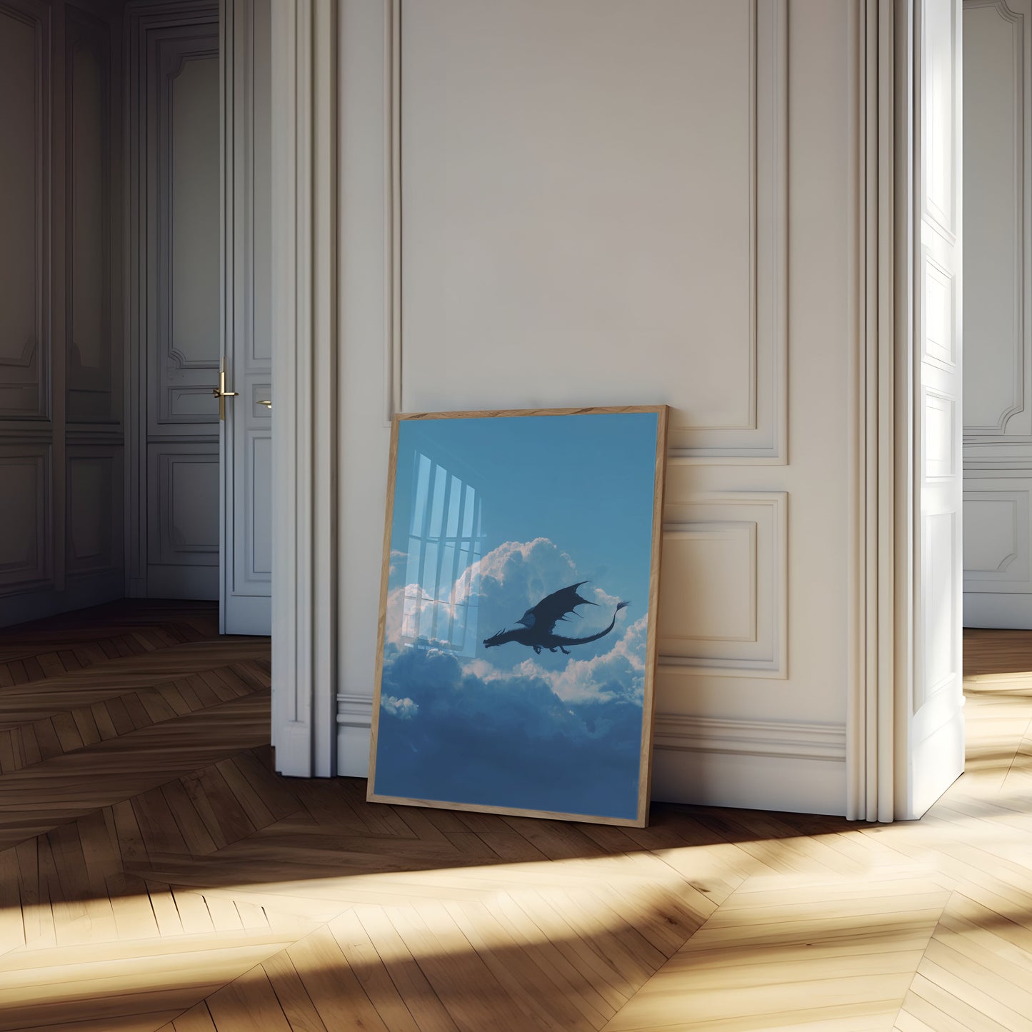 Póster de vuelo celestial del dragón místico