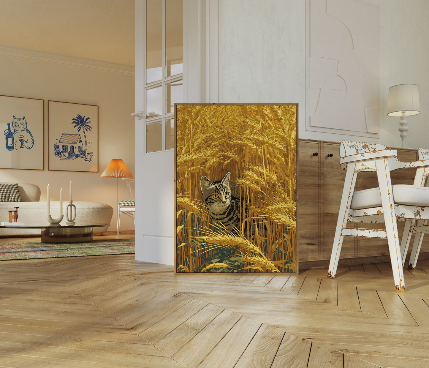 Stribet Kat i Gylden Hvede Plakat