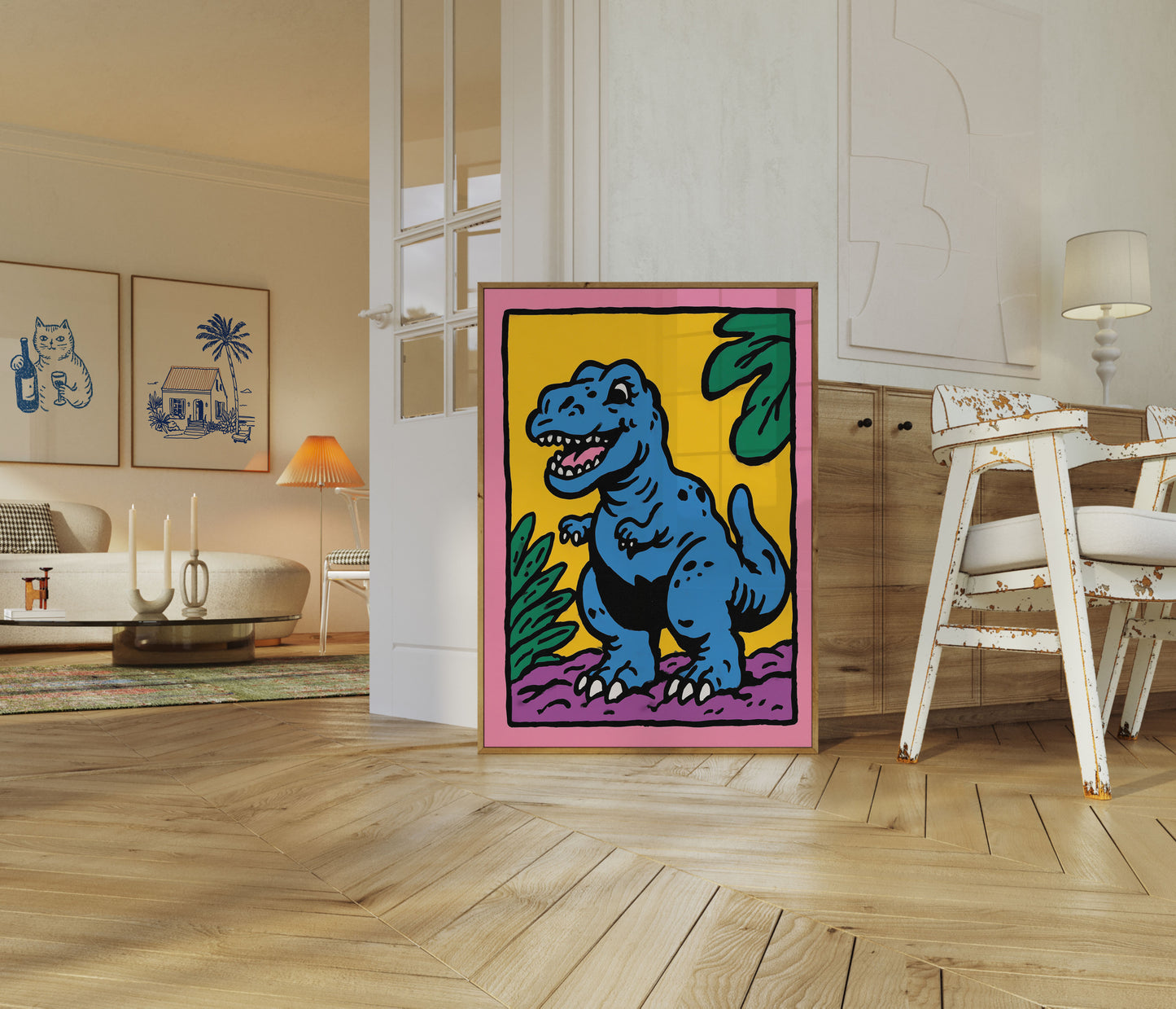 Cheerful Blue T-Rex Dinosaur Poster