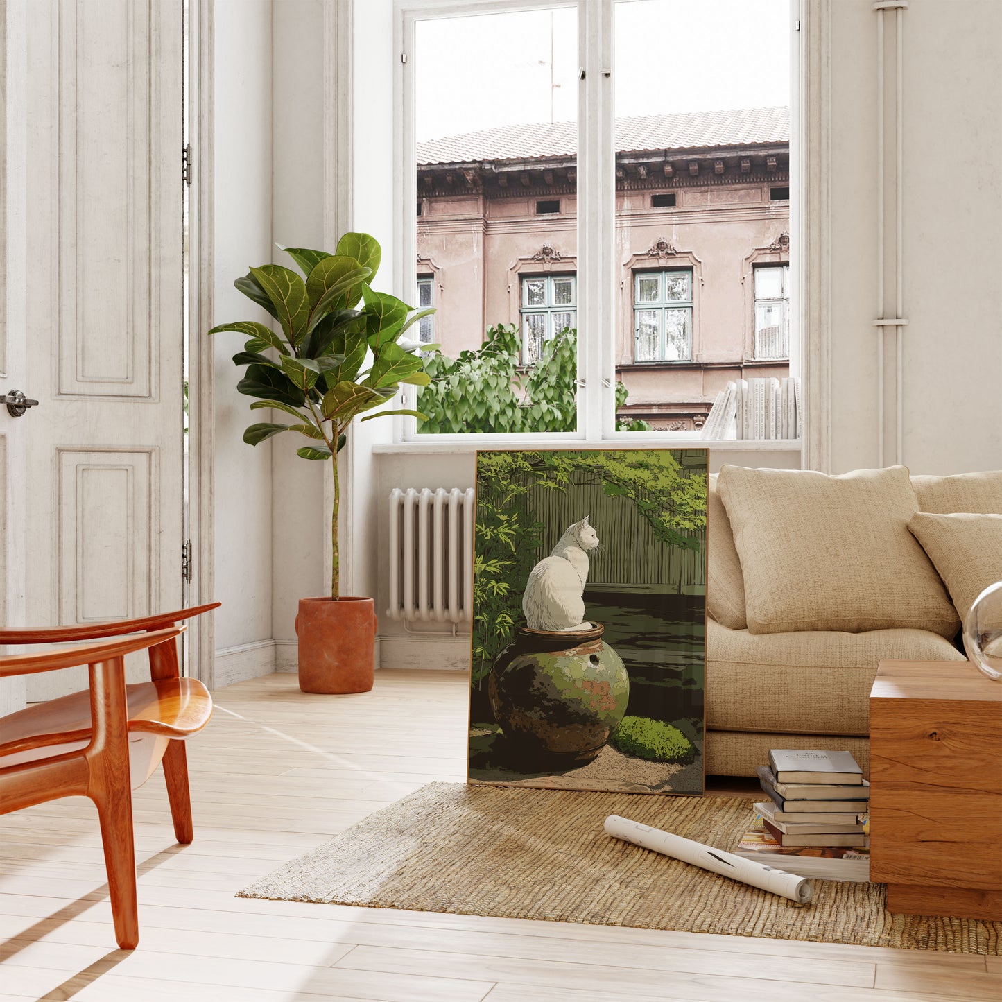 White Cat on Pottery Poster