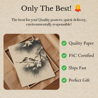 Winter Birds on Snowy Branch Poster