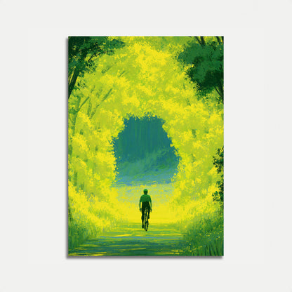 Radfahrer durch grünen Tunnel Poster