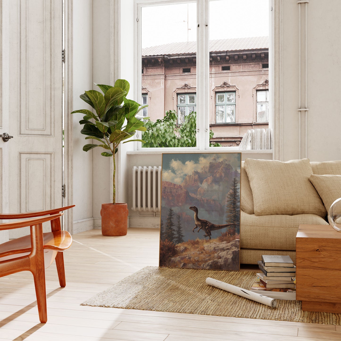 Póster del guardián de la montaña prehistórico