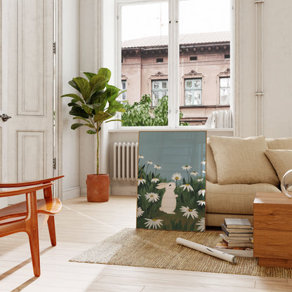 Plakat Biały Królik w Polu Stokrotek