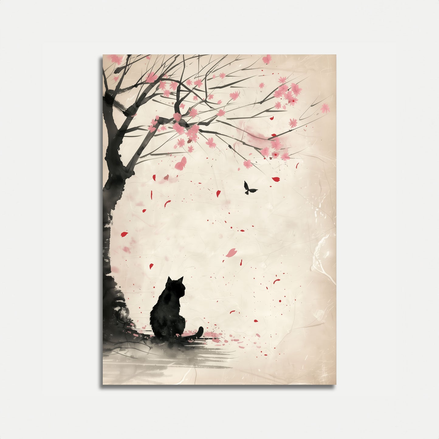 Sakura Cat Contemplation Poster