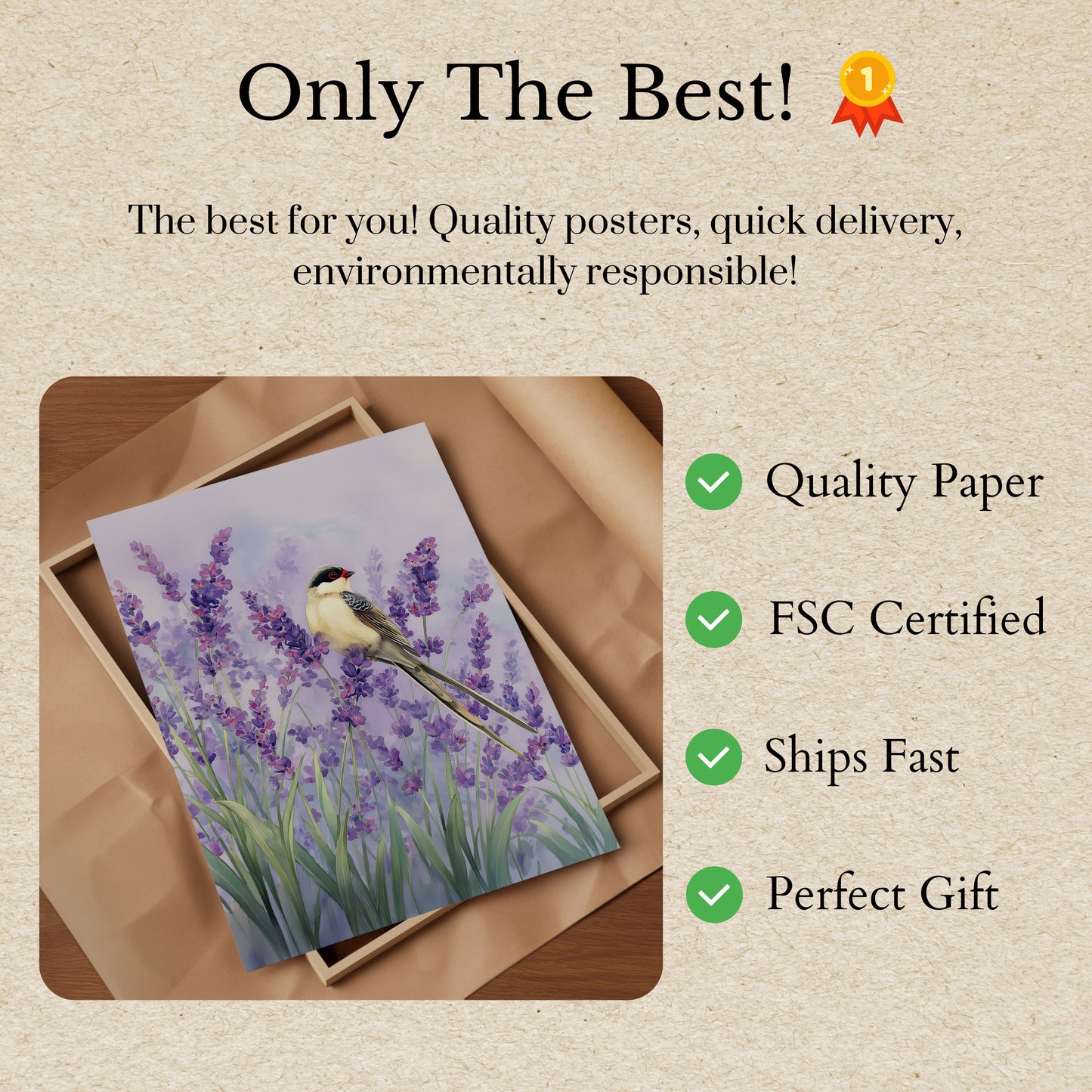 Poster dell'Uccello nel Campo di Lavanda