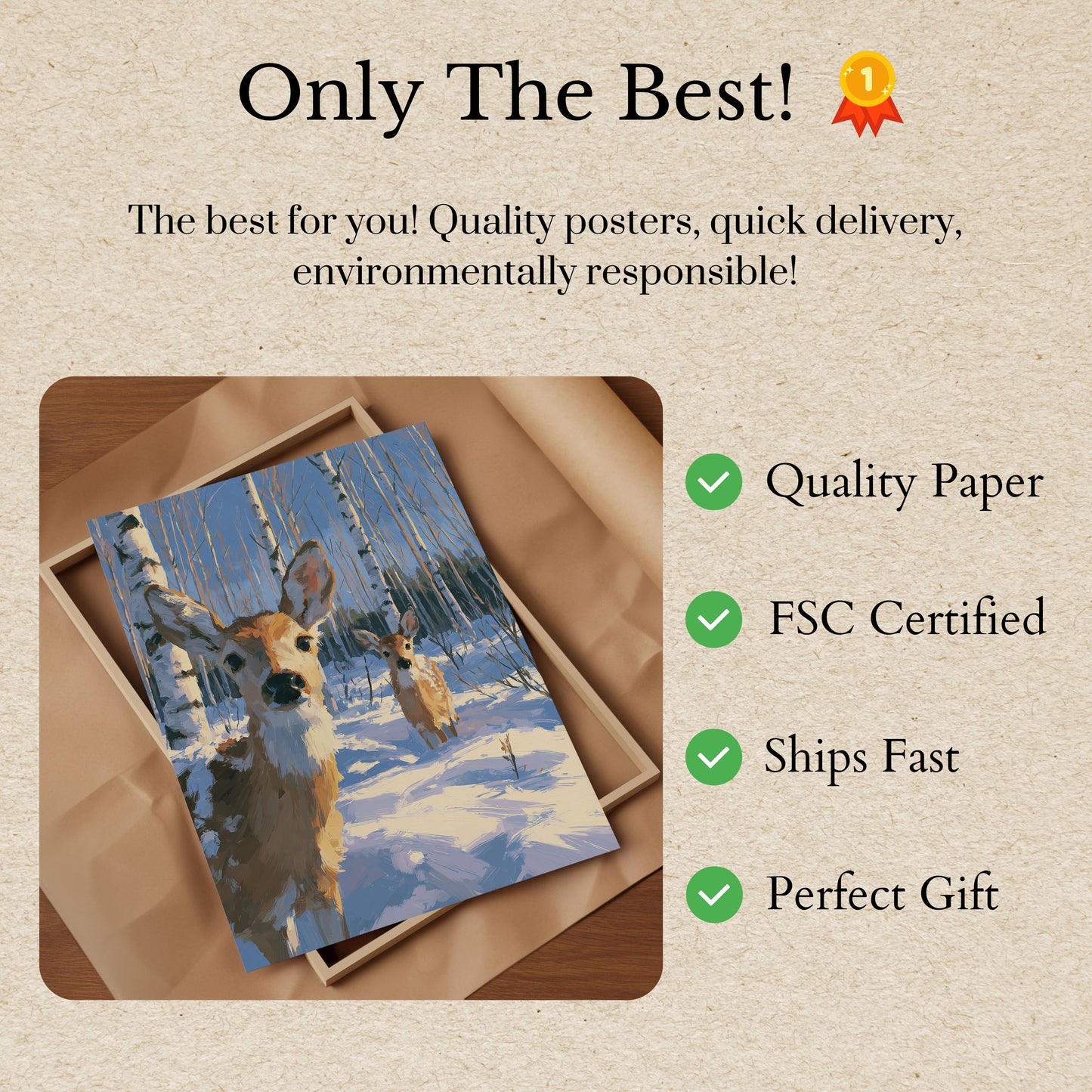 Winter Deer in Birch Forest Poster