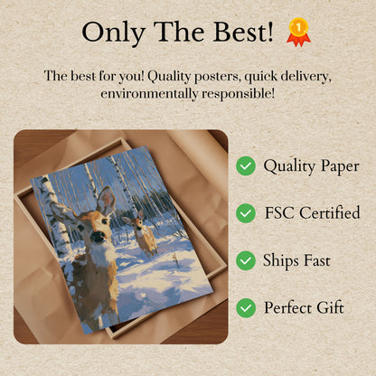 Winter Deer in Birch Forest Poster