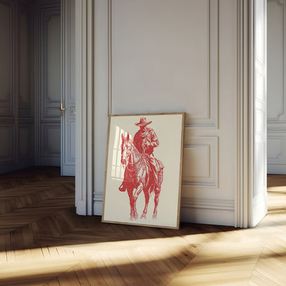 Roter Cowboy, der Pferd reitet – Poster