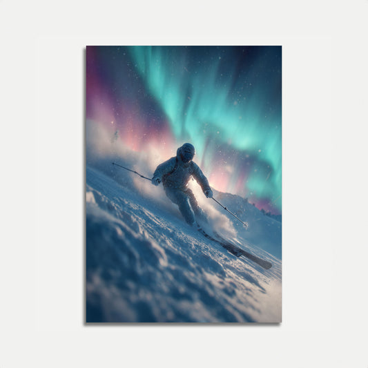 Affiche Skieur Aurora sous les Aurores Boréales