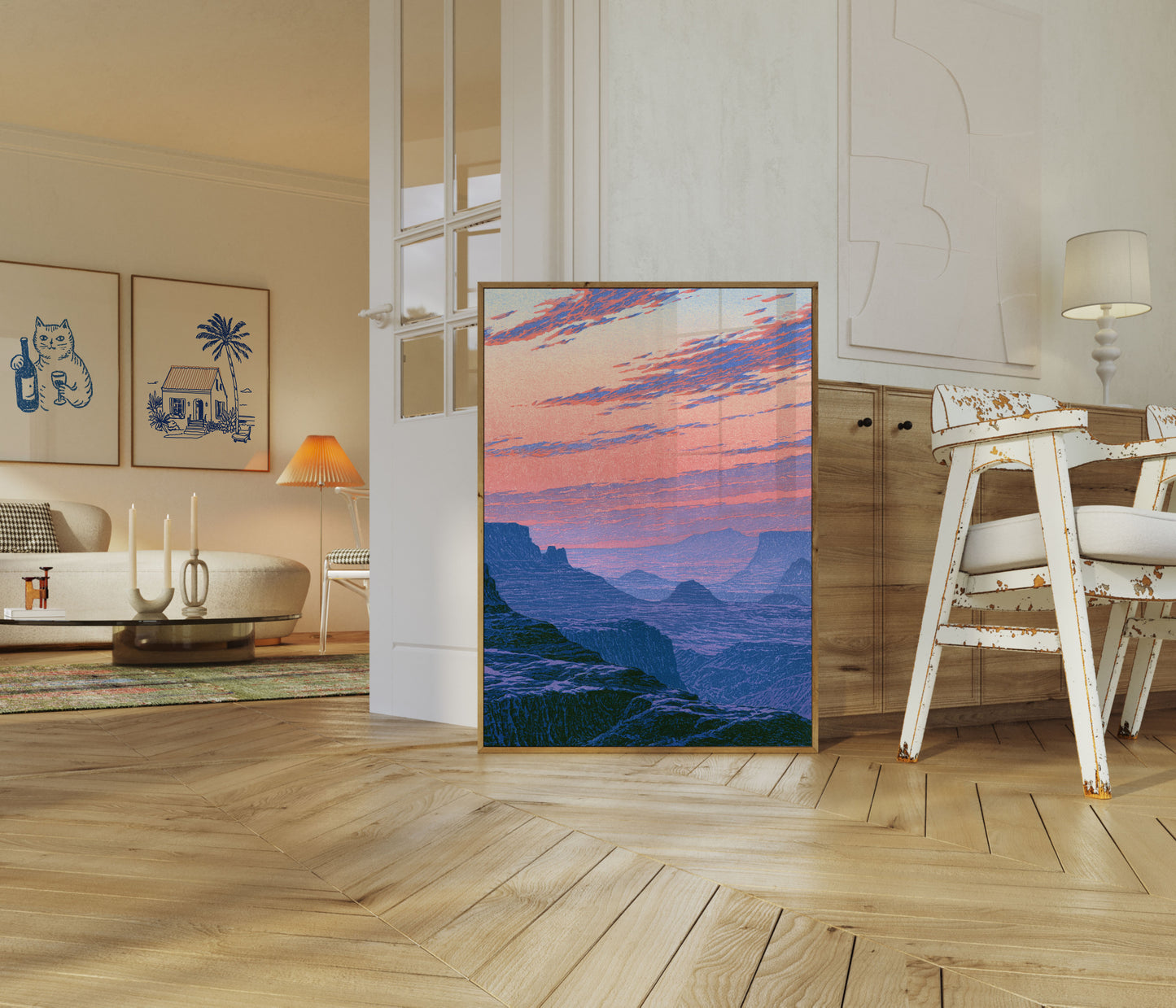 Poster woestijn zonsondergang canyon landschap