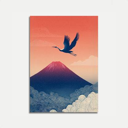 Póster de la serena grulla del monte Fuji