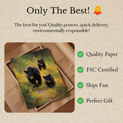 Black Bear Family Forest Poster