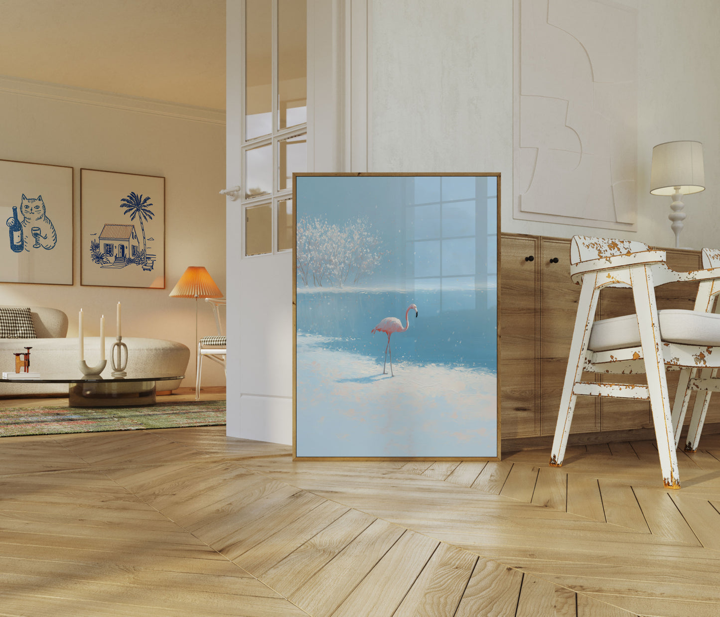 Eenzame Flamingo Winterposter