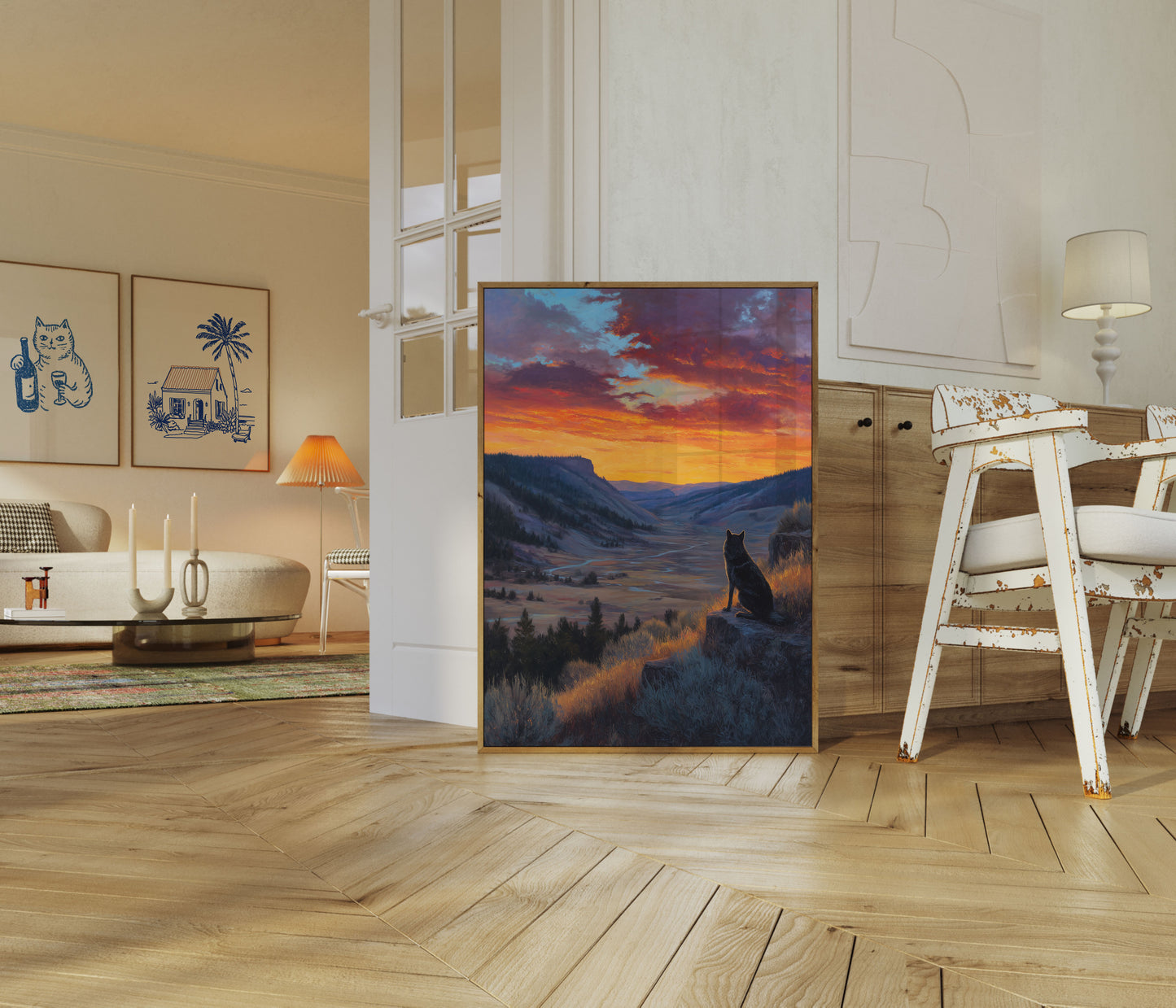 Wolf Watching Sunset Valley Plakat