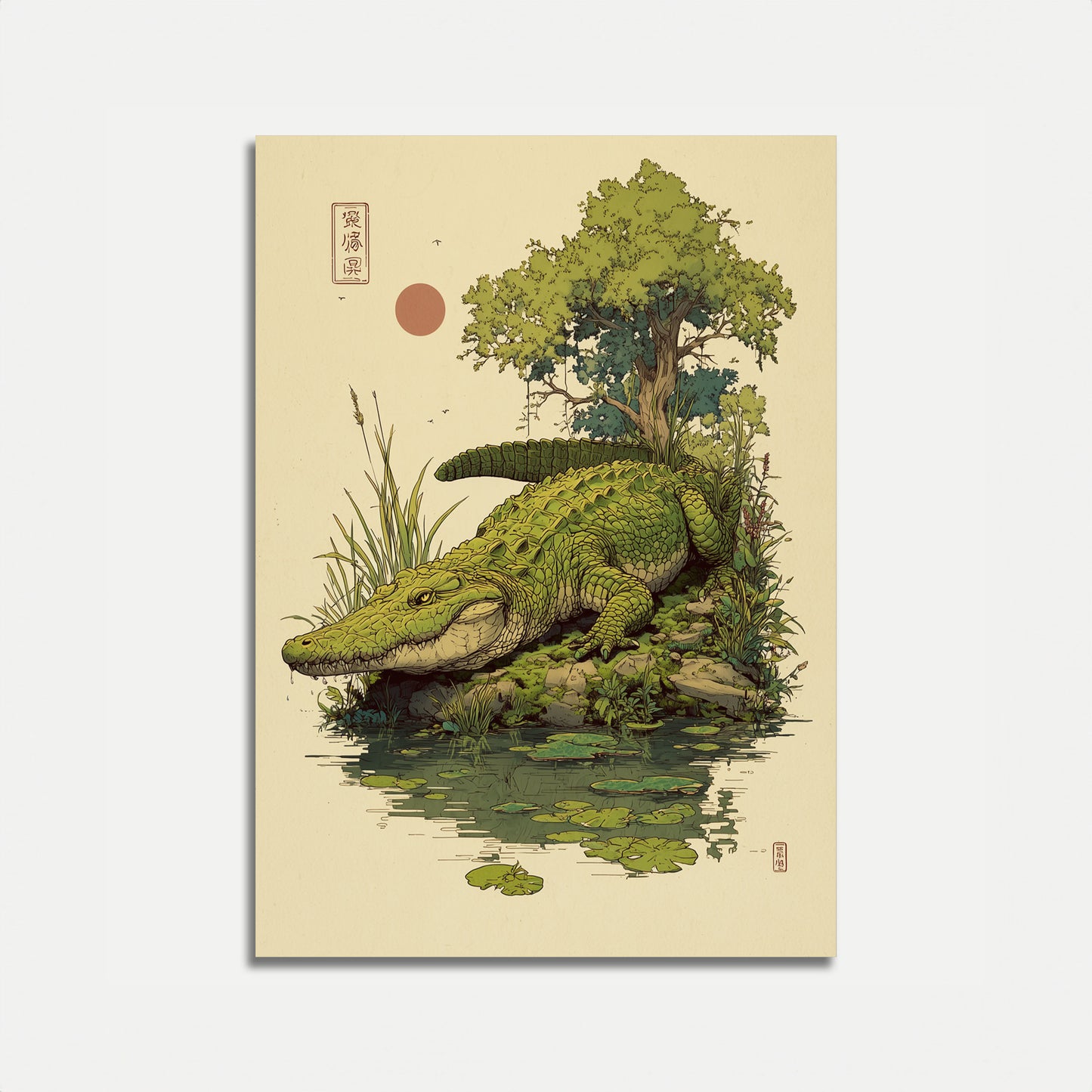 Póster de la orilla del río Serene Crocodile