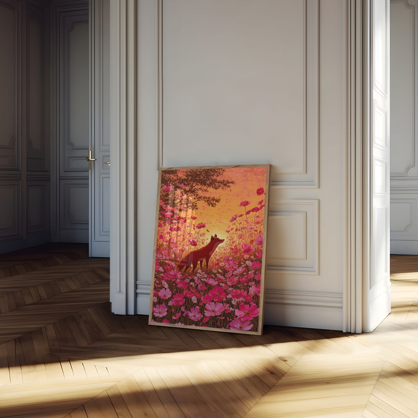 Póster de Zorro Rojo en Campo de Flores