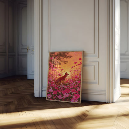 Póster de Zorro Rojo en Campo de Flores