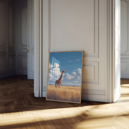 Póster de jirafa solitaria en la sabana