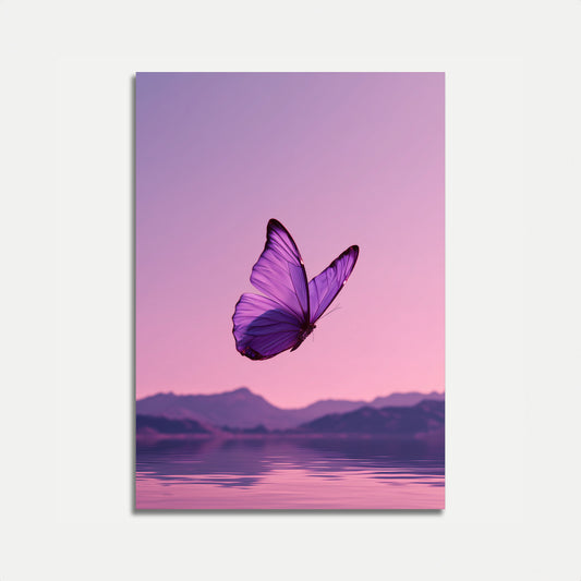 Póster de vuelo de mariposa morada