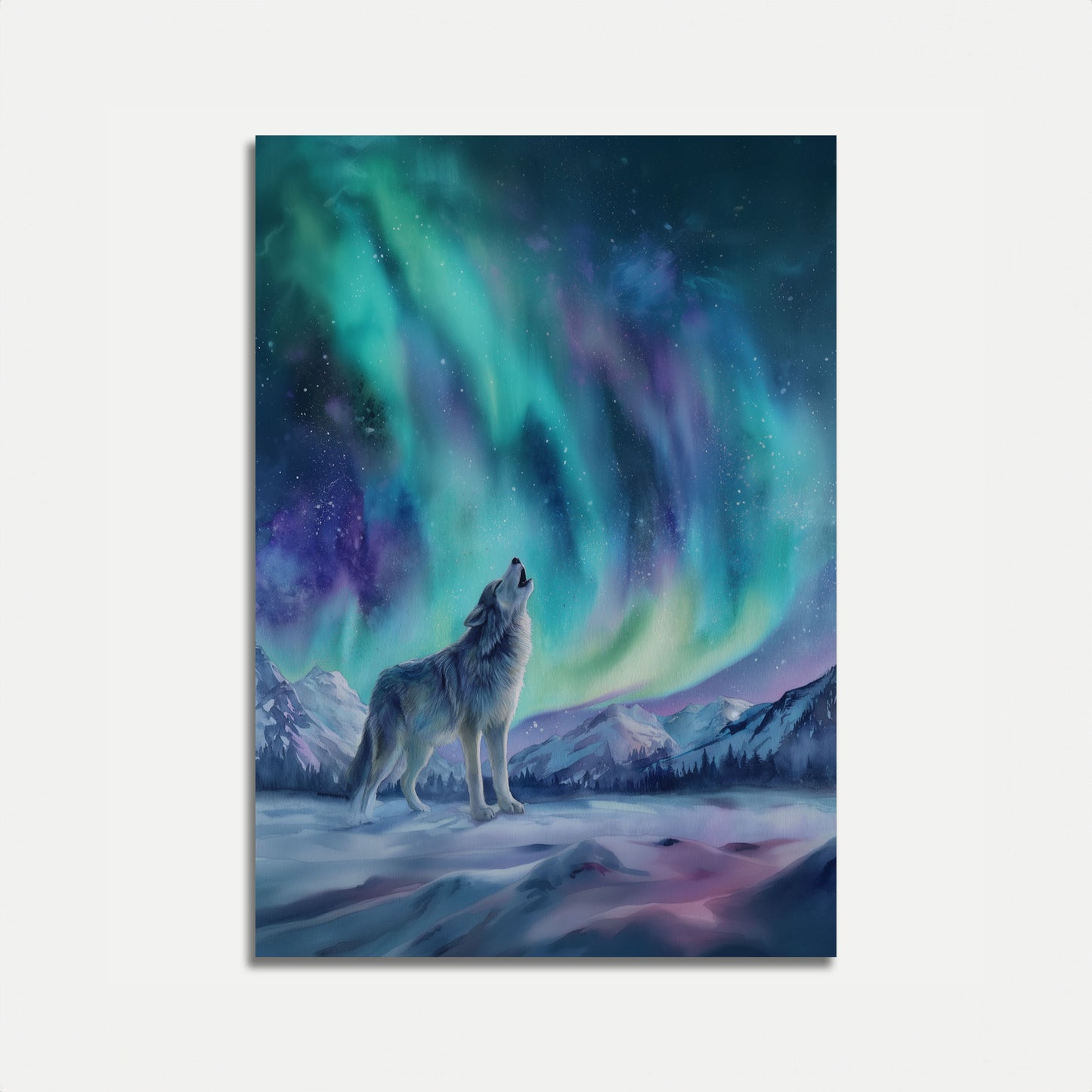 Northern Lights Wolf Howl Poster