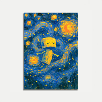 Starry Night Dreaming Robot Poster