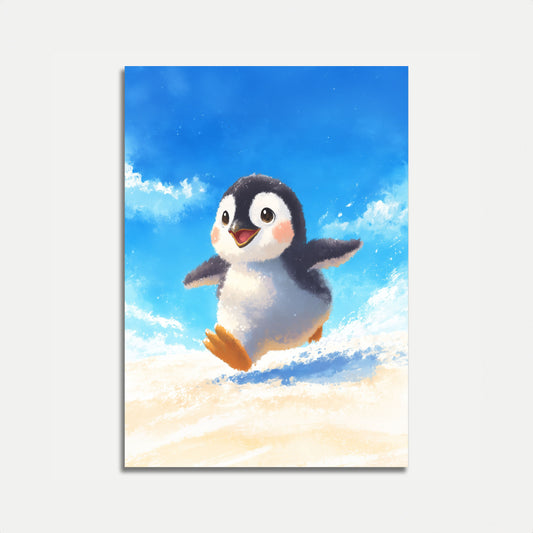 Póster de pingüino bailando feliz