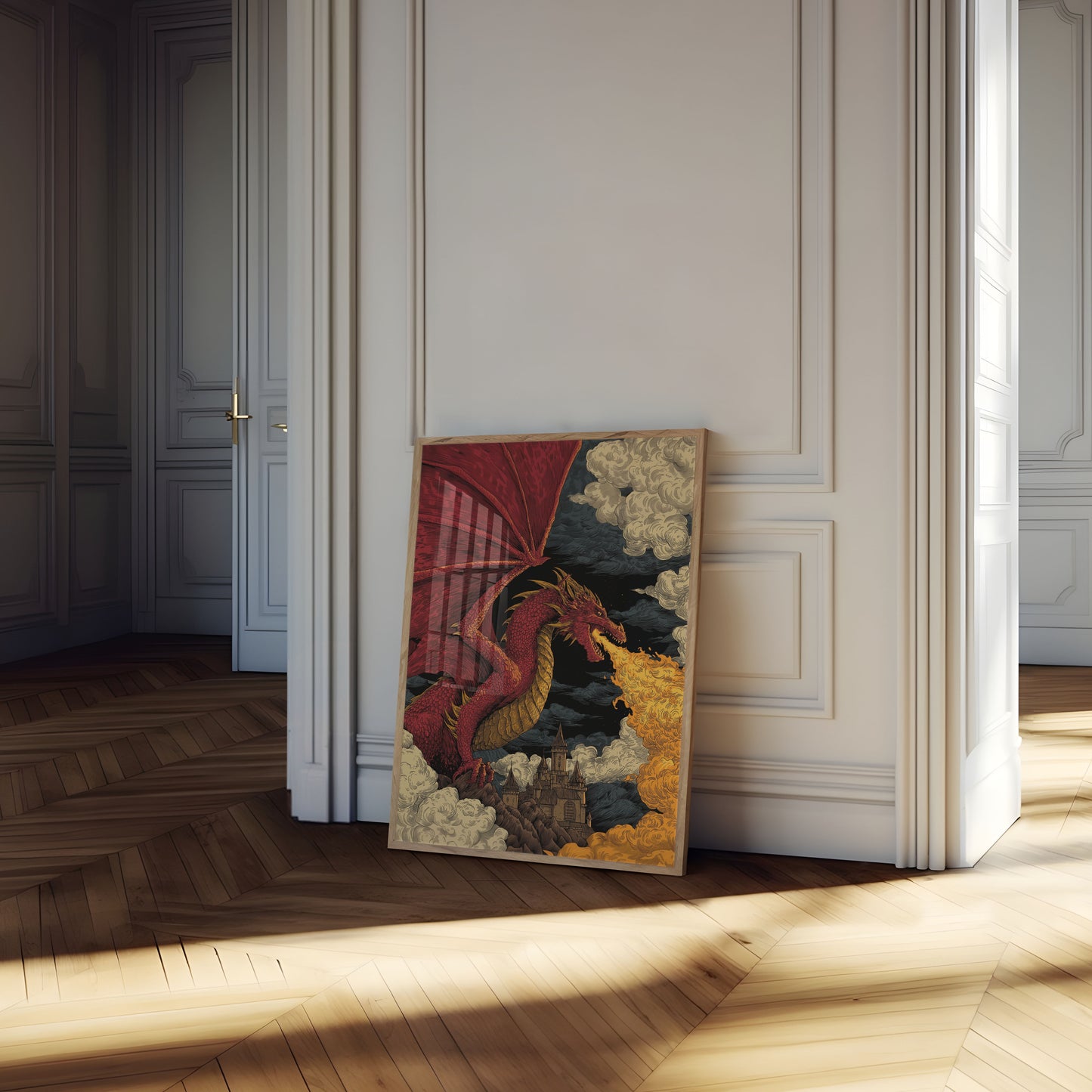 Fire-Breathing Dragon Castle Poster