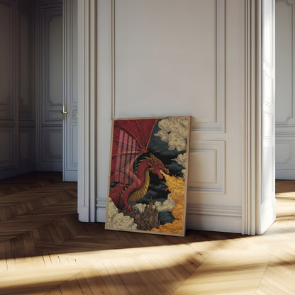 Fire-Breathing Dragon Castle Poster