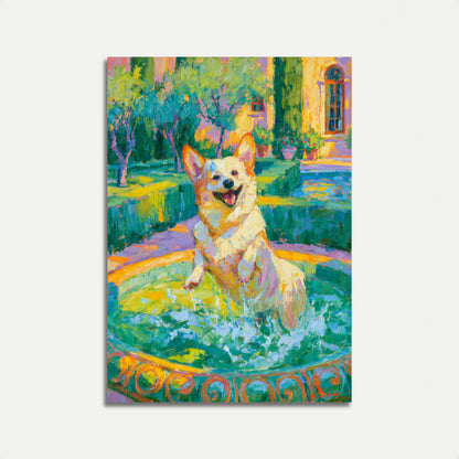Happy Corgi in Vibrant Garden Poster