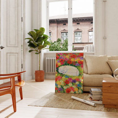 Sover kat i blomsterhave plakat