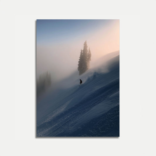 Skier in Alpine Mist Poster