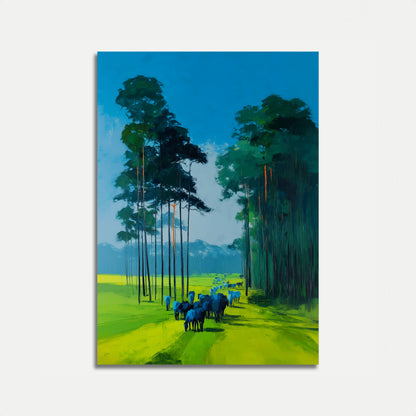 Blå Hjord Skovlandskab Plakat
