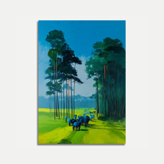 Blauer Herden-Waldlandschafts-Poster