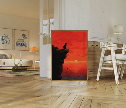 Kat ser på solnedgang plakat