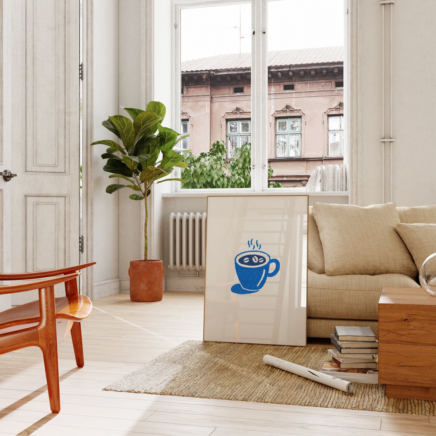 Blue Coffee Cup Cafe Art Poster