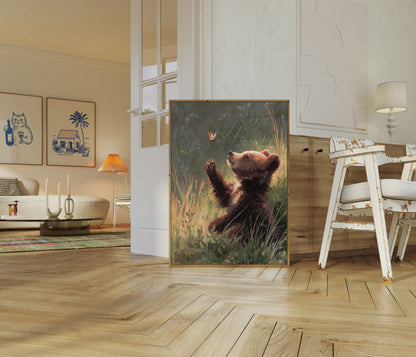 Bär jagt Schmetterling Poster