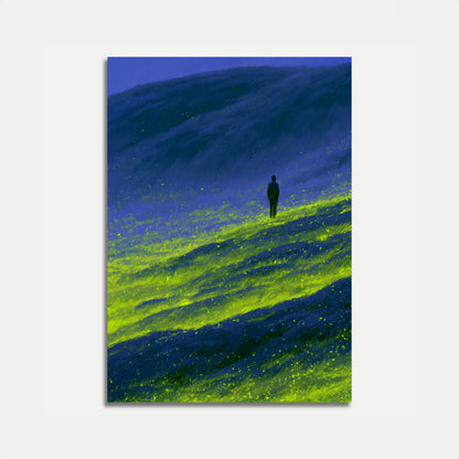 Figure solitaire dans un champ lumineux Affiche
