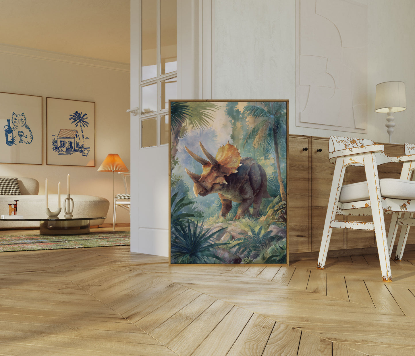 Póster de la jungla del triceratops prehistórico