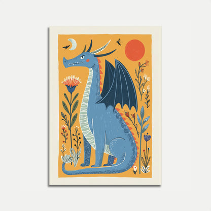 Póster de fantasía del bosque del dragón azul